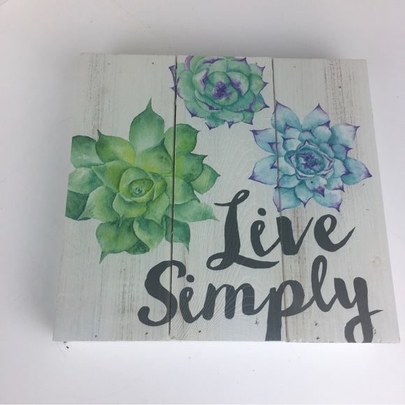 Live Simply Script on Wooden Box Frame Green Blue Succulents Zen 10x10x2 - Picture 1 of 10
